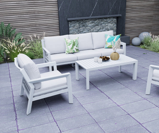 Set de sofas Pakse 4pcs aluminio blanco y cojinería gris claro