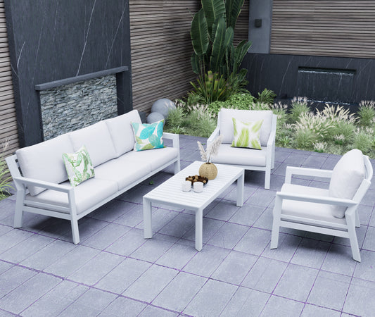 Set de sofas Pakse 4pcs aluminio blanco y cojinería gris claro