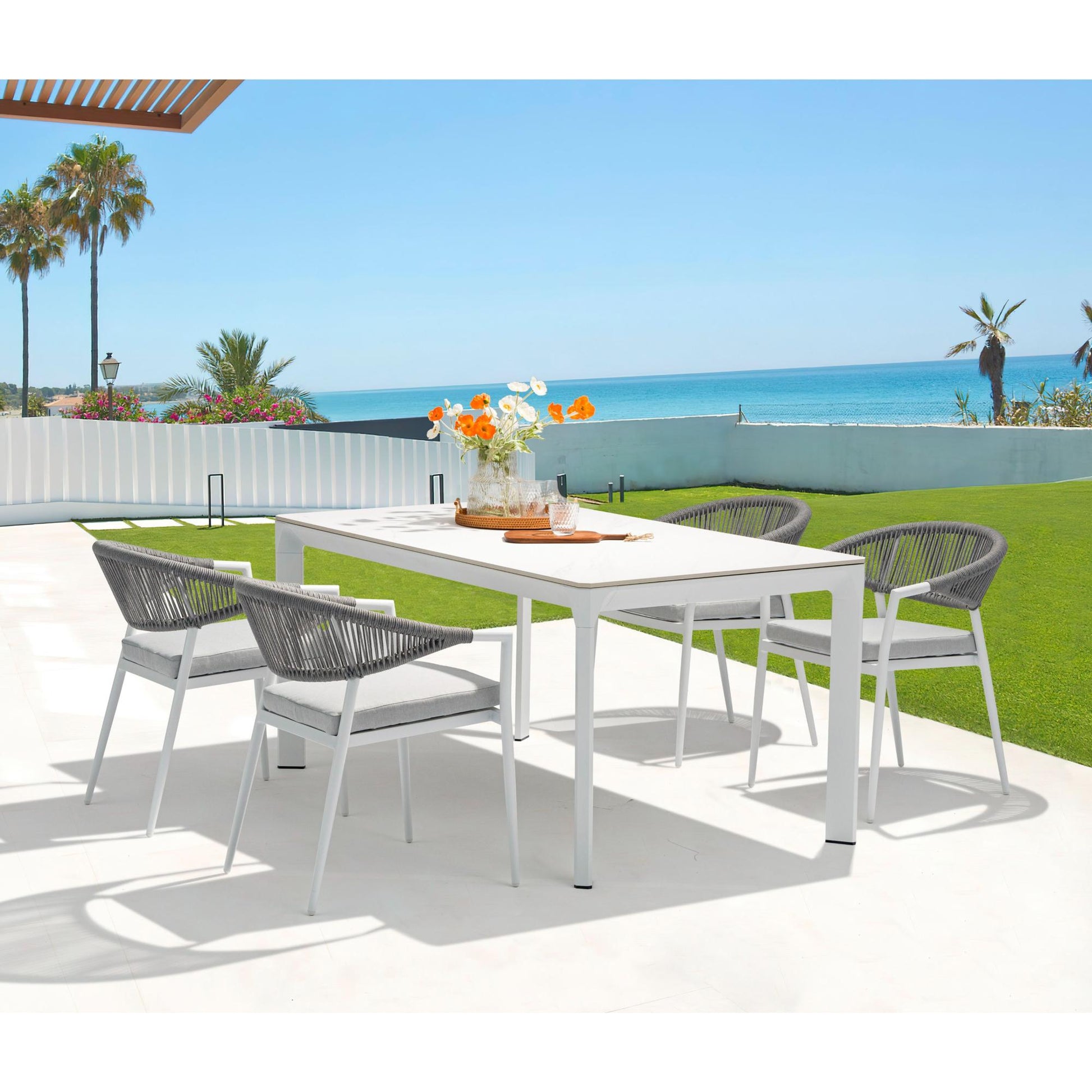 Silla de comedor Ross aluminio blanco con cojín gris claro
