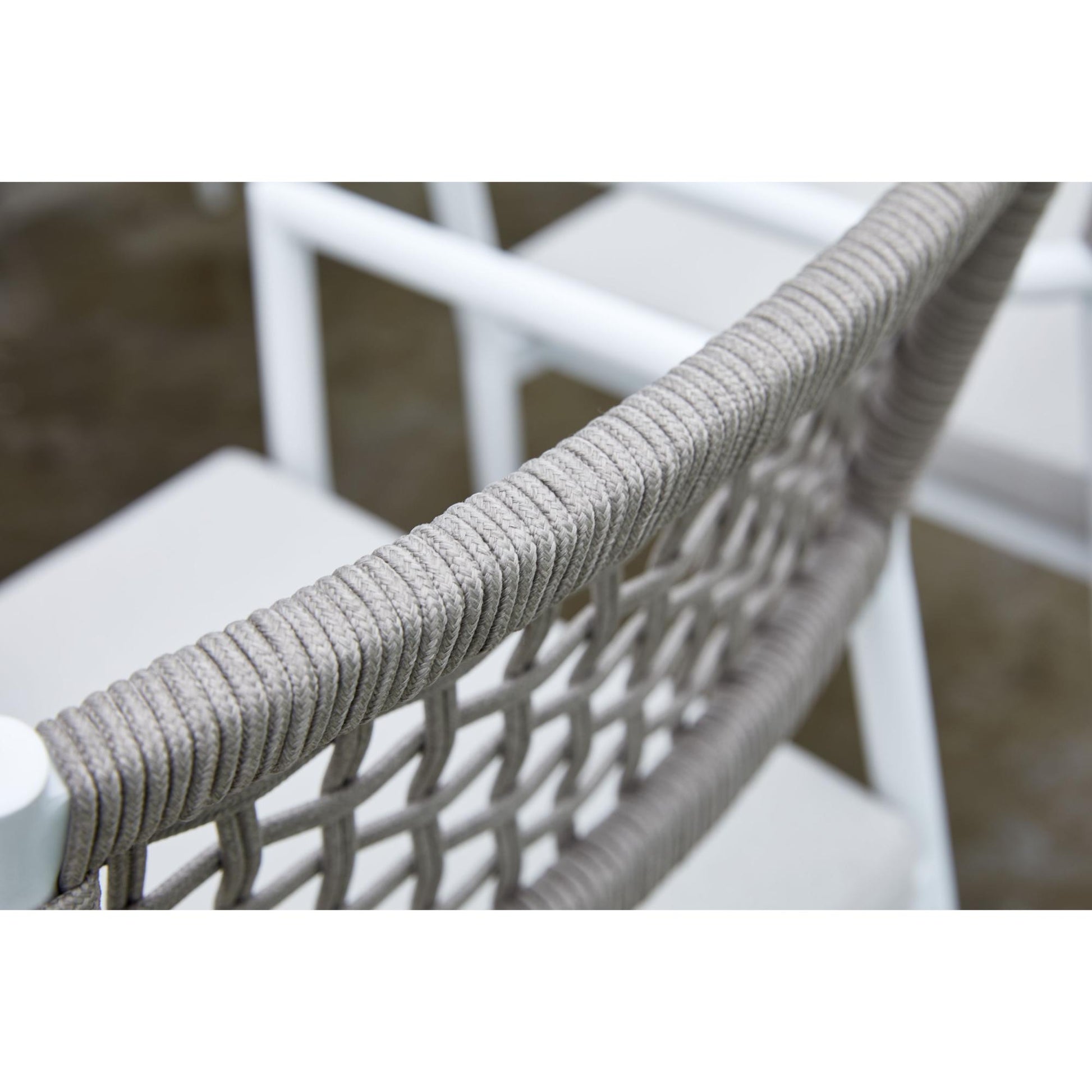 Silla de comedor Samoa aluminio blanco cuerda y cojín greige 