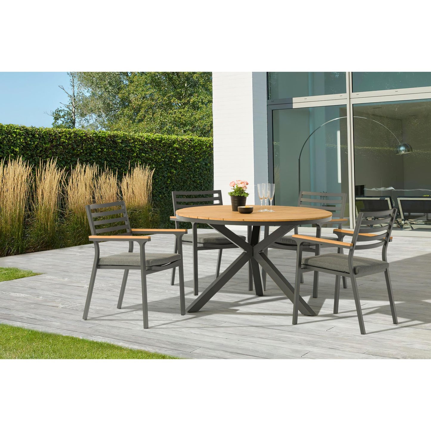 Mesa redonda Sidney aluminio antracita - teca Ø 120 cm