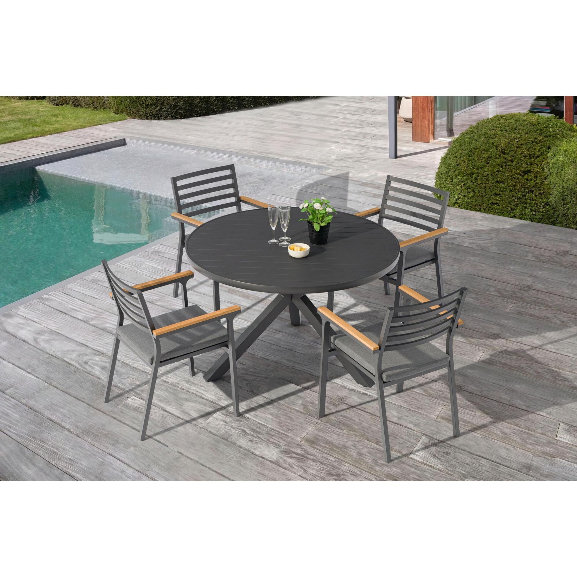 Mesa redonda Yowah aluminio antracita Ø 120 cm