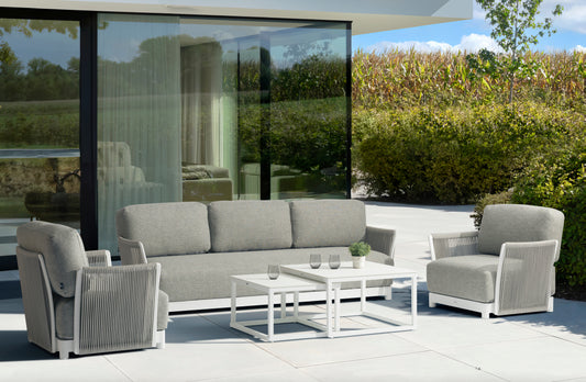 Sofá 3 plazas Silai aluminio blanco textil gris medio