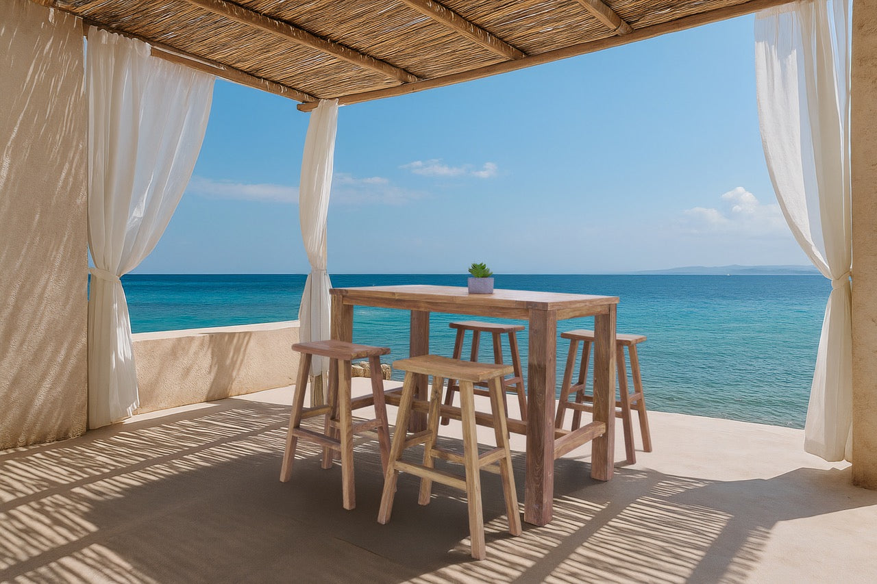 Mesa alta bar Tamu 200x80x110 cm teca reciclada