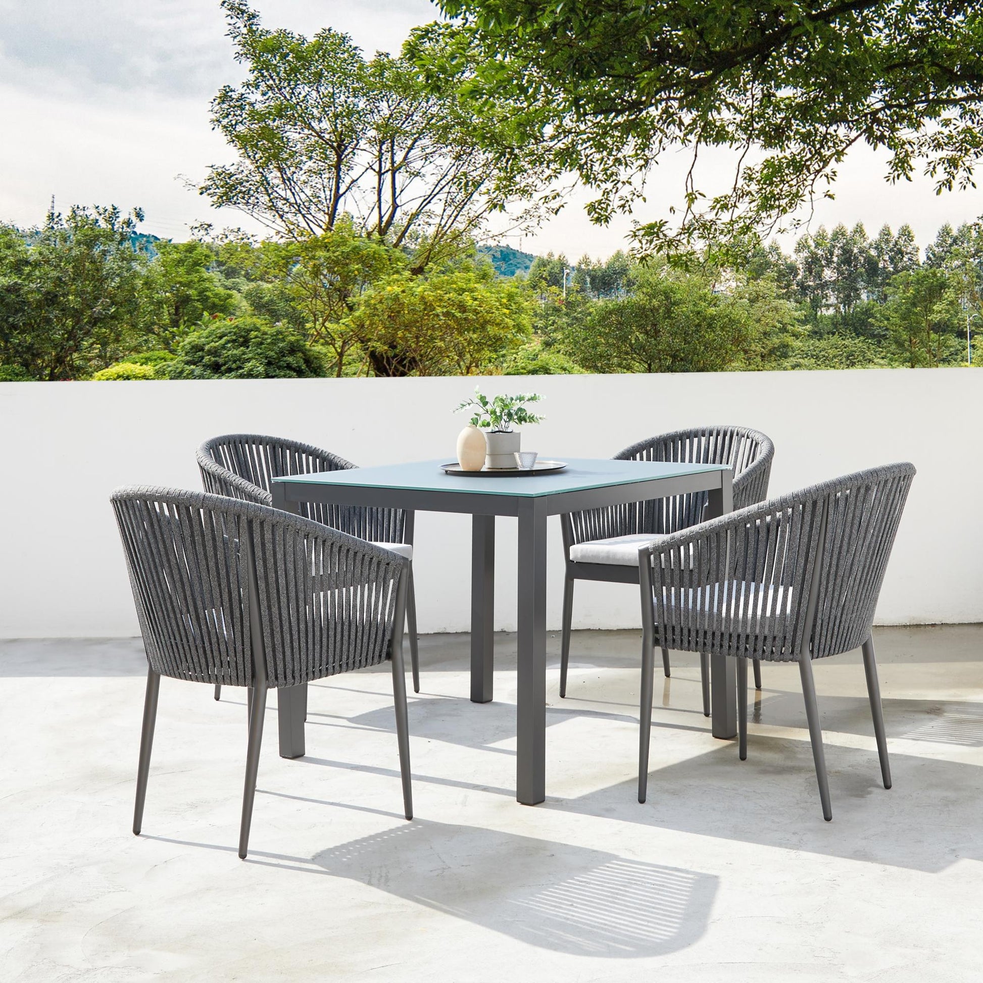 Sillón Ukiah aluminio y cuerda antracita con cojín gris medio