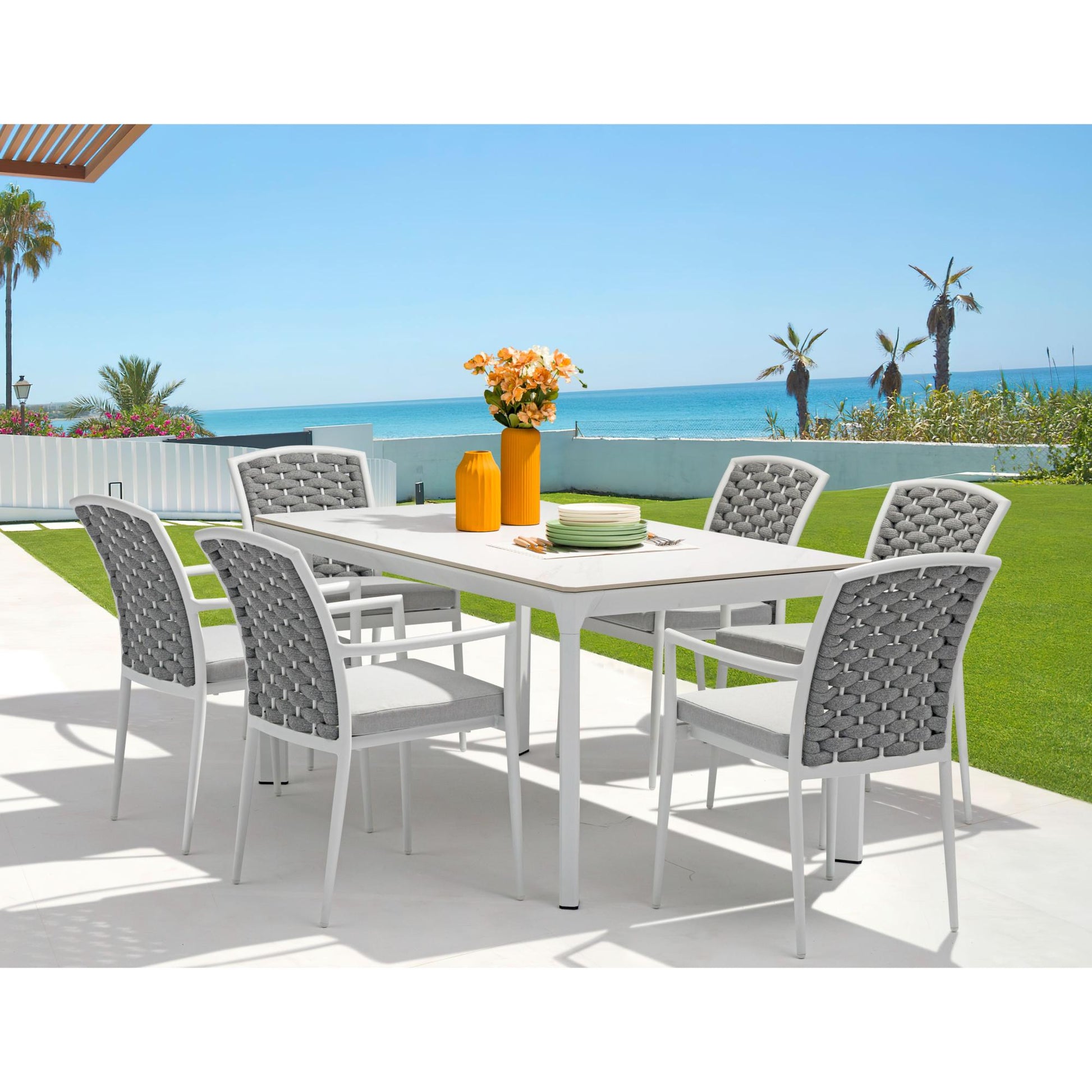 Silla de comedor Walga aluminio blanco cojín gris claro