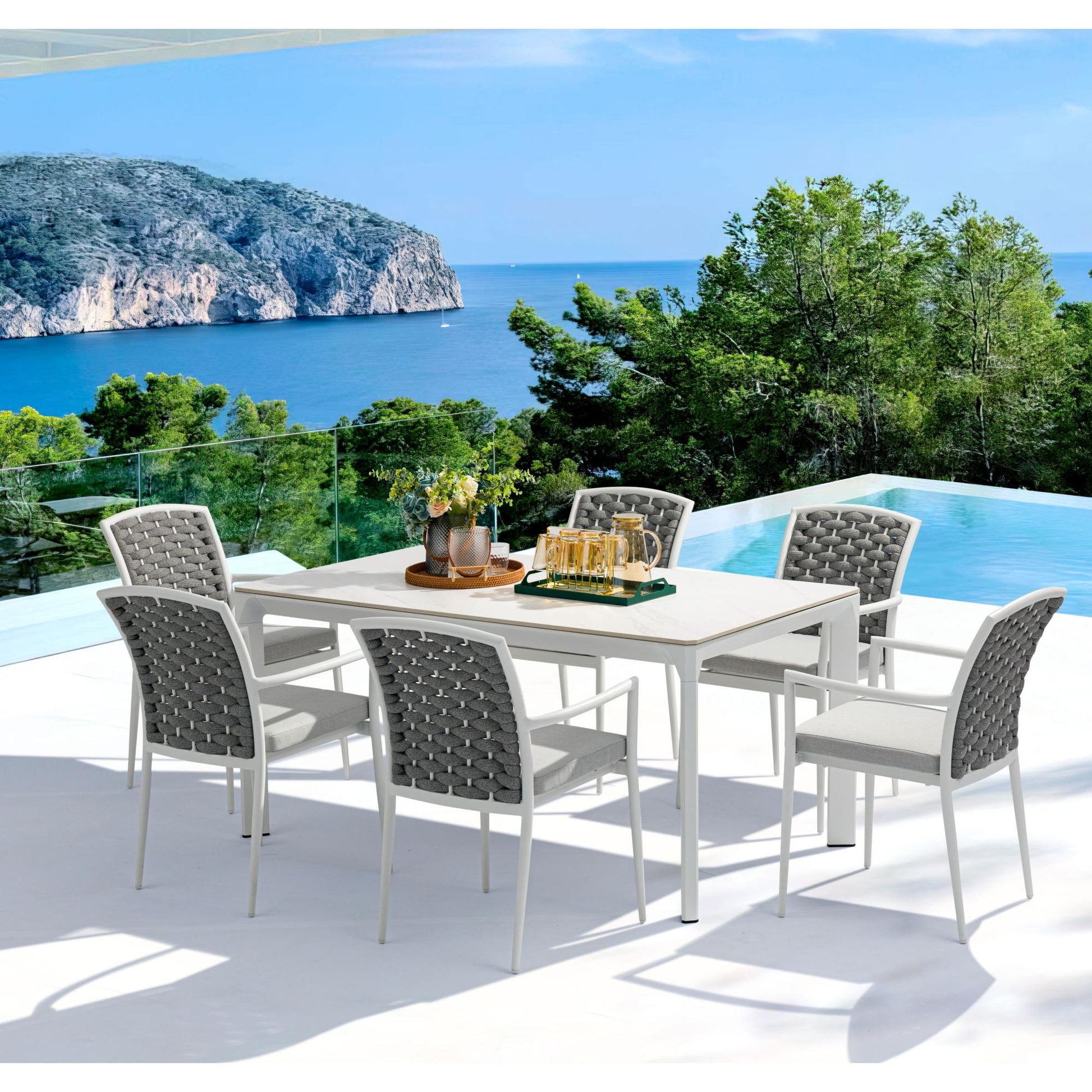 Silla de comedor Walga aluminio blanco cojín gris claro