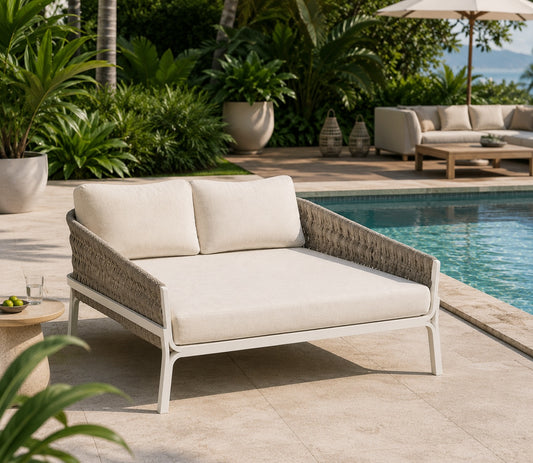 Daybed More aluminio blanco textil greige