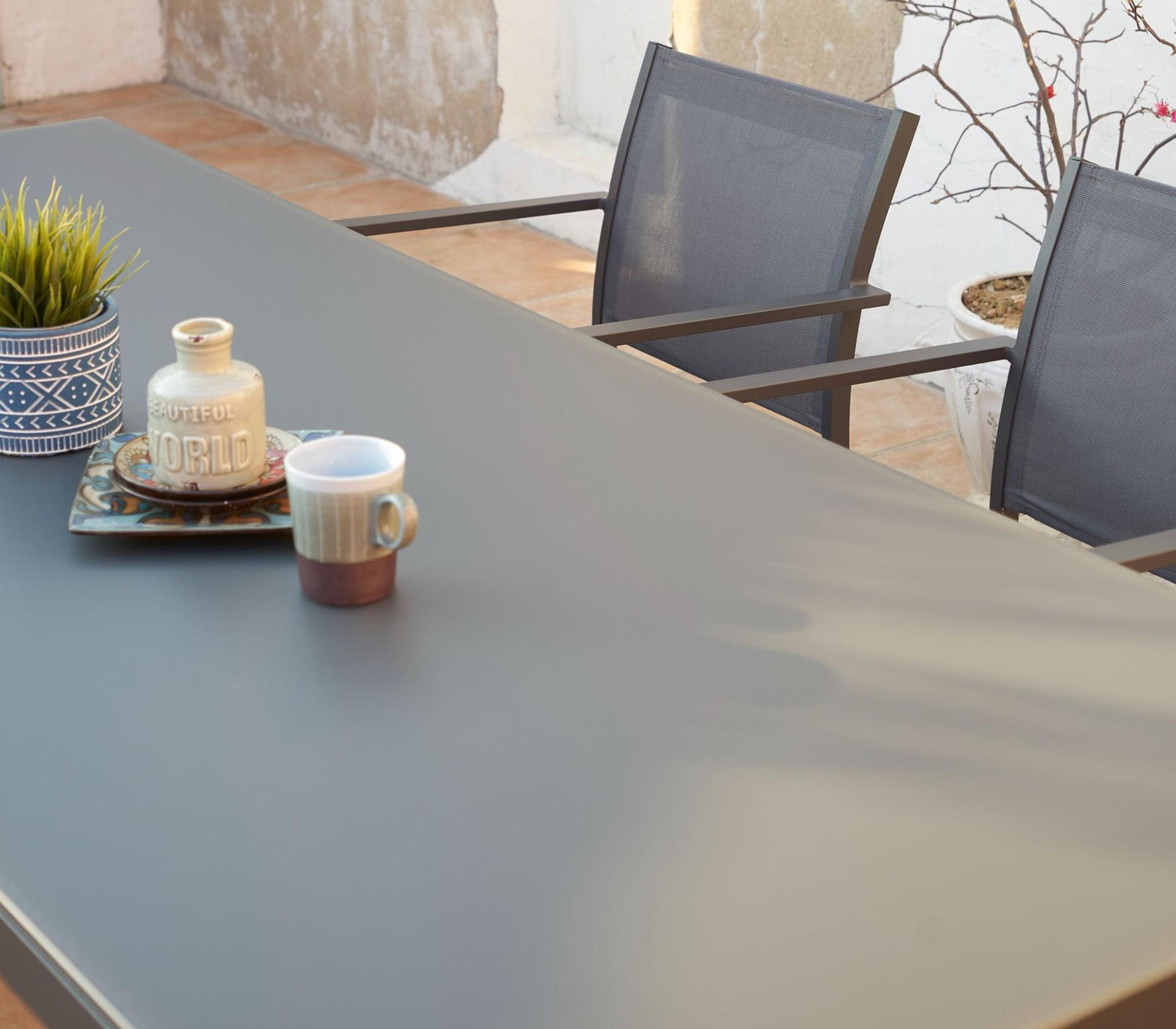 Mesa de comedor Adin 160*90 cm aluminio y cristal antracita