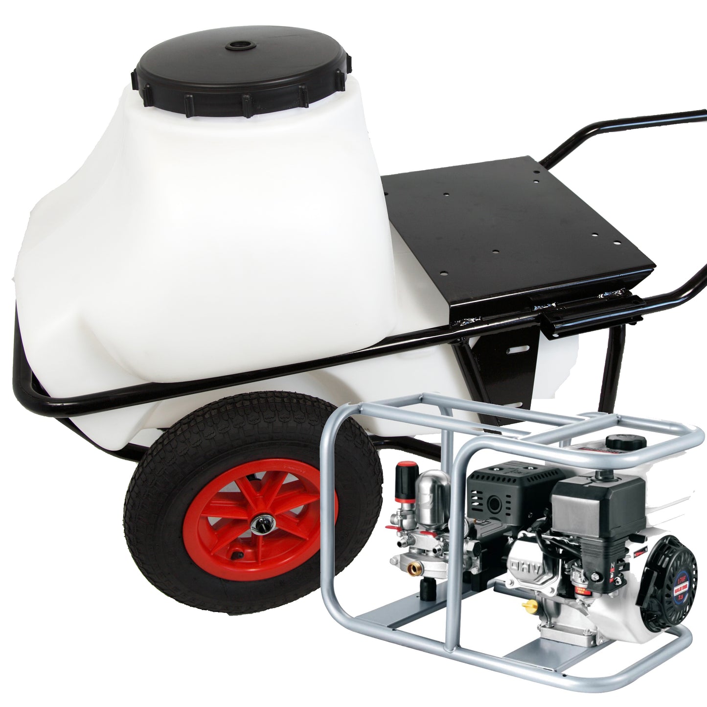 Carretilla sulfatadora, Motor Gasolina 80L. Motor 4T 50bar 25ltr/min.