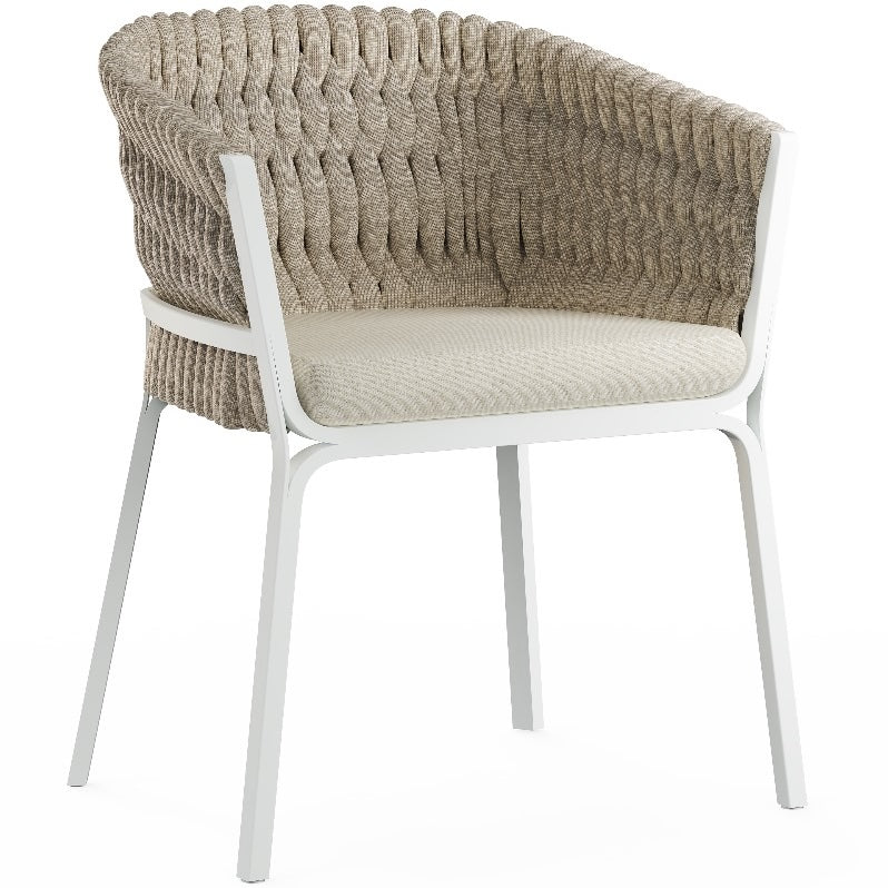 Sillón de comedor Anmore aluminio blanco y textil greige