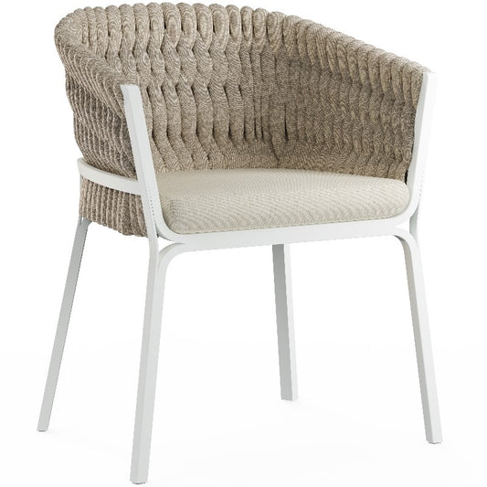 Sillón de comedor Anmore aluminio blanco y textil greige